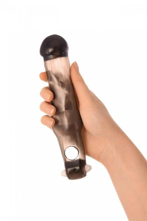 xToyFa XLover, Penis Sleeve, for increase in size with vibration, TPE, transparent black, 19.4 cm
