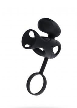 Black &amp; Red, Penis ring with vibration, clitoral stimulation, silicone, black 14.5 cm