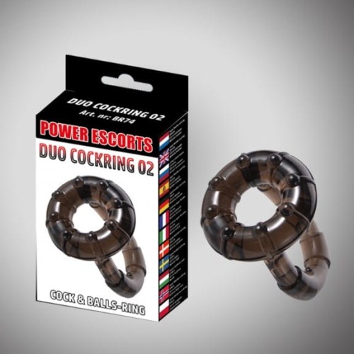 Duo cockring black duo cock &amp; ball cockring dia 5,5 / 4,5 cm