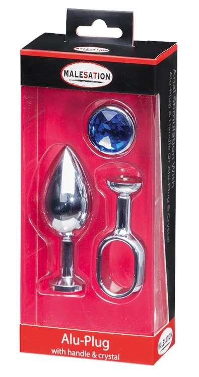 MALESATION Alu-Plug with handle &amp; crystal large, chrome
