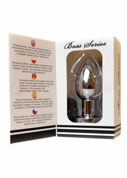 Stymulator-Rechargeable Butt Plug Vibrator USB 10 Functions - Silver