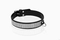 Wiązania-WHIPS lakier, obroża damska z kryształkami, czarna, 3cm