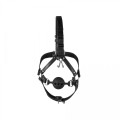 Head Harness with Breathable Ball Gag and Nose Hooks - Black