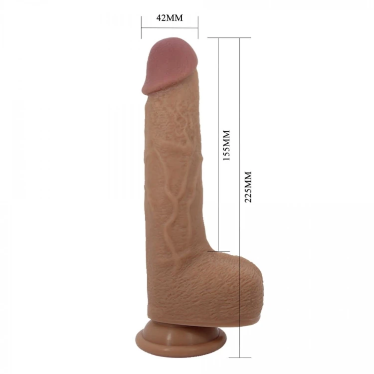 PRETTY LOVE - Tommy 8,9'' Light Brown, 3 vibration functions 3 thrusting settings Suction base Wireless remote control