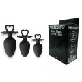 Power Escorts - Heart Plug Anal Starter 3-Pack - S, M &amp; L - Black - quality Silicone - Colour box