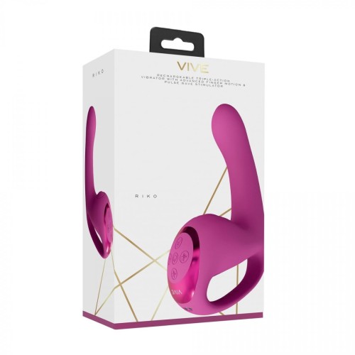Riko - Rechargeable Triple Action Thumper with Advanced Finger Motion &amp; Pulse Wave Stimulator - Pink