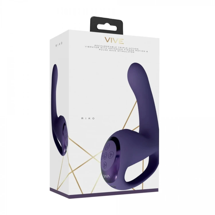 Riko - Rechargeable Triple Action Vibrator with Advanced Finger Motion &amp; Pulse Wave Stimulator – Purple