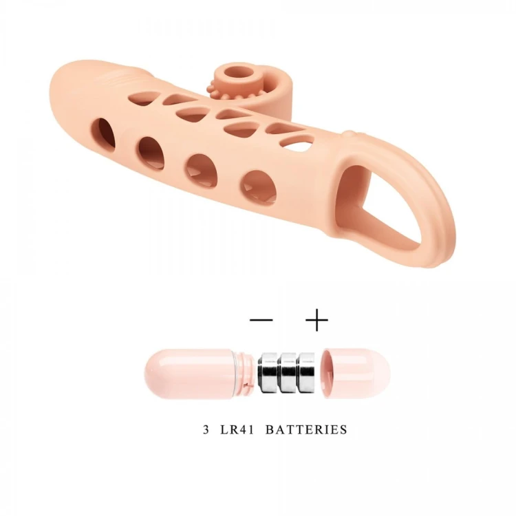 ROMANCE - Penis sleeve,  TPE material,vibration, battery LR41*3, Flesh