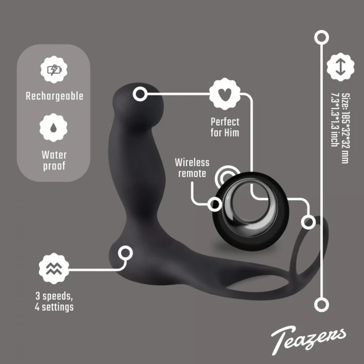 Teazers Cock &amp; Ball Ring Prostate Vibrator with Remote Control