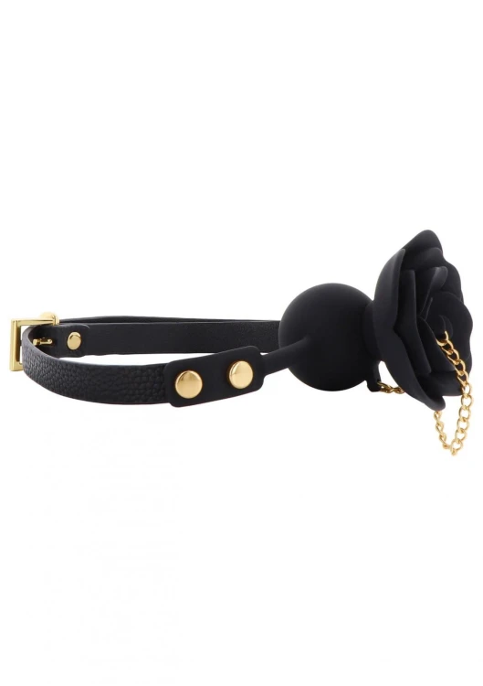 Rose Ball Gag with Plug Black
