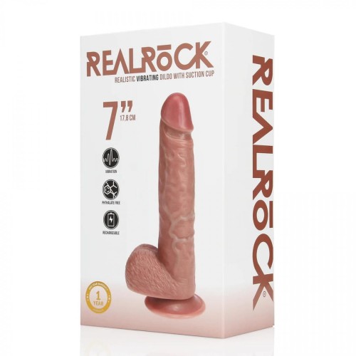 Vibrating Regular Straight Cock with Balls - 7" / 18 cm - Tan