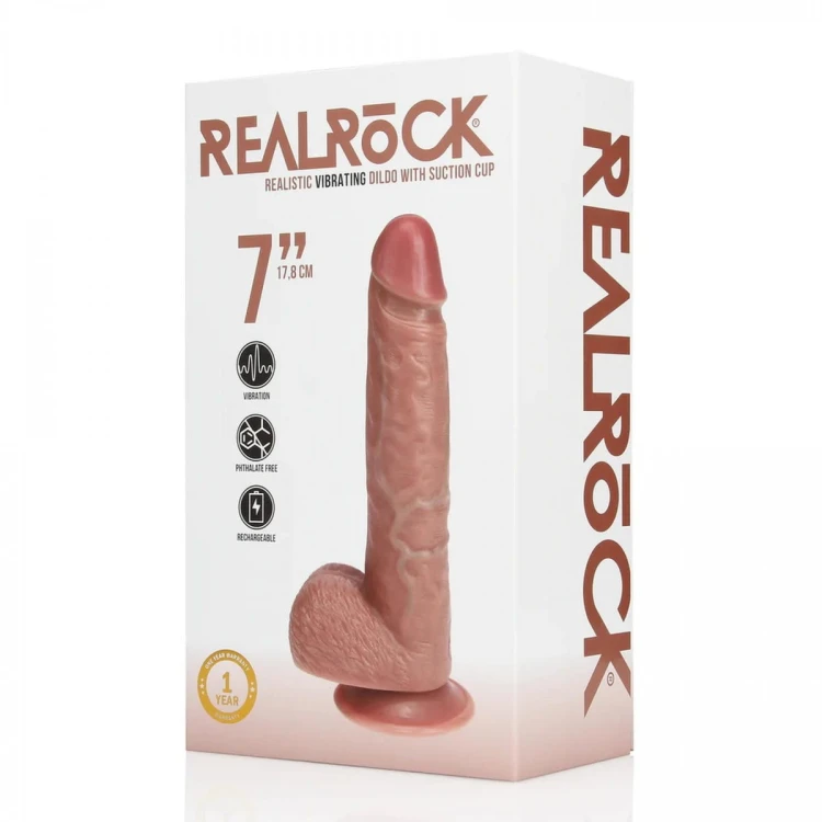 Vibrating Regular Straight Cock with Balls - 7" / 18 cm - Tan