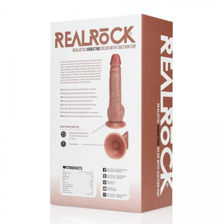 Vibrating Regular Straight Cock with Balls - 7" / 18 cm - Tan