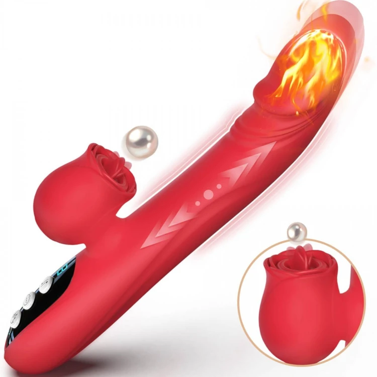 Silicone Vibrator 7 Powerful Modes -  Licking, 7 Thrusting Heating, Red