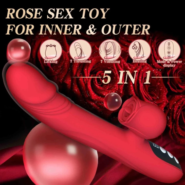 Silicone Vibrator 7 Powerful Modes -  Licking, 7 Thrusting Heating, Red