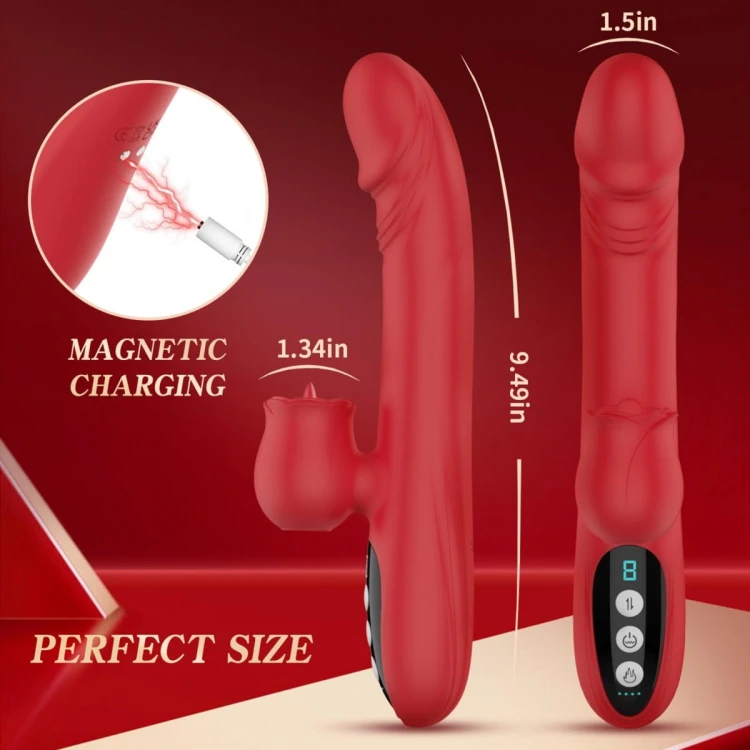 Silicone Vibrator 7 Powerful Modes -  Licking, 7 Thrusting Heating, Red