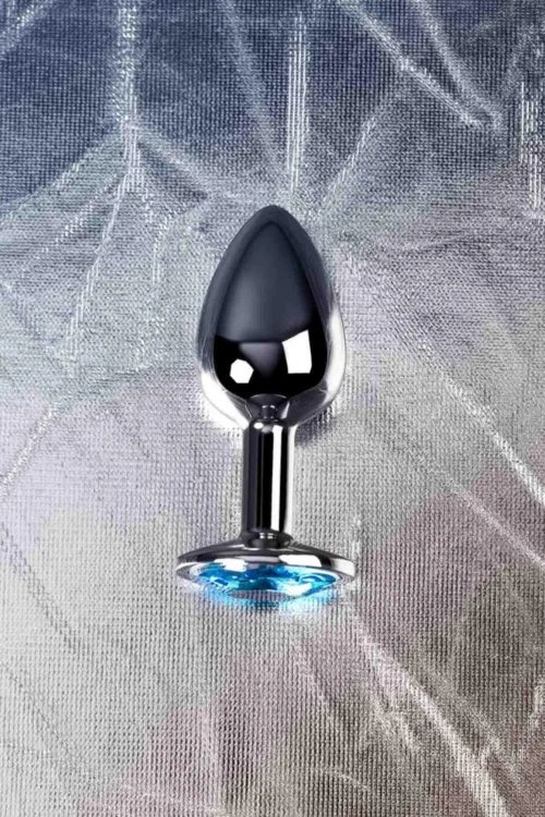 Silver anal plug TOYFA Metal,with a Topaz color gem