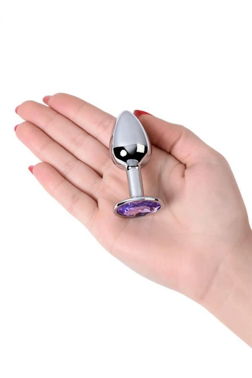 Silver anal plug with gem, blue