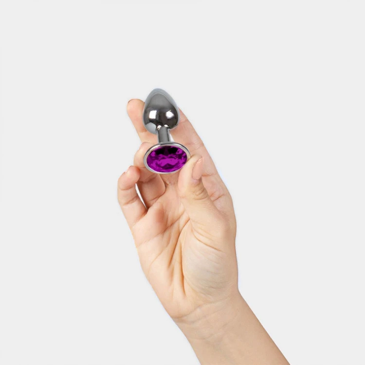 PURPLE JEWELLED METAL BUTT PLUG