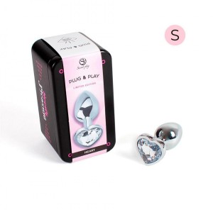 CLEAR CRYSTAL HEART METAL BUTT PLUG S