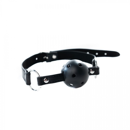 Black breathable ball gag with adjustable strap.