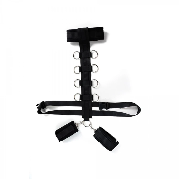 Harness with adjustable neck, belt and breastplate with rings