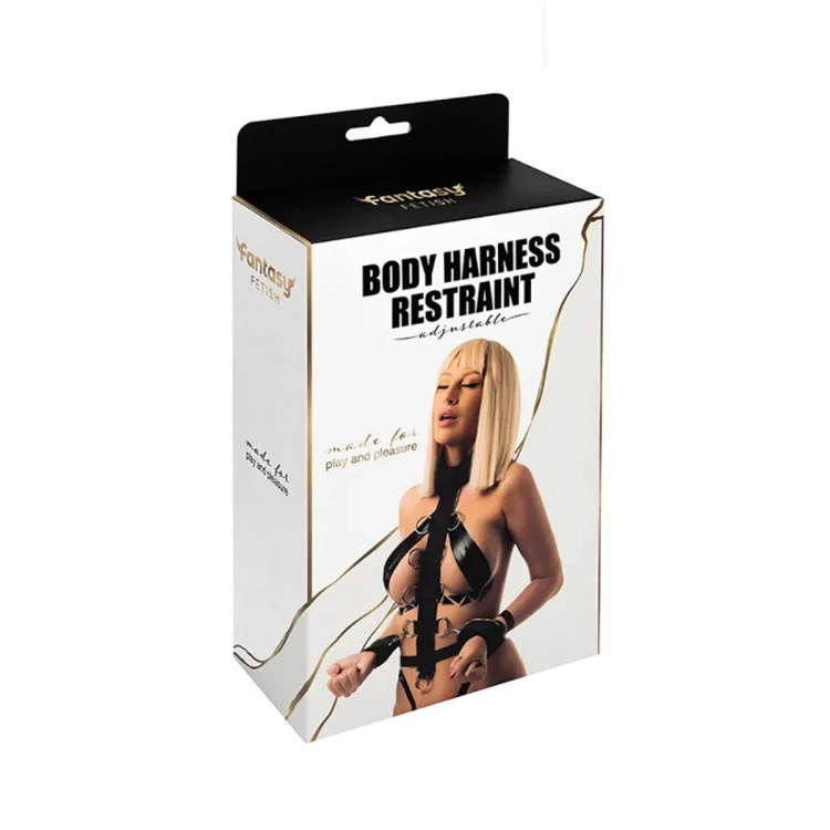 Harness with adjustable neck, belt and breastplate with rings