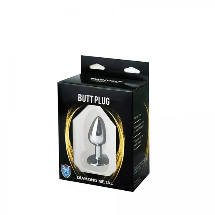 Silver Small Butt Plug with Black Diamond