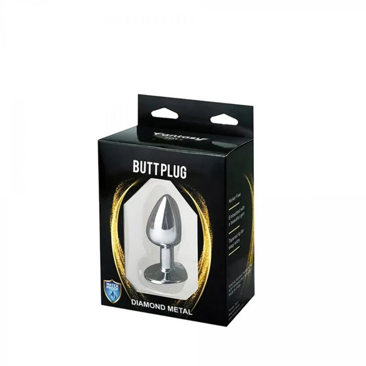 Silver Medium Butt Plug with Blue Diamond