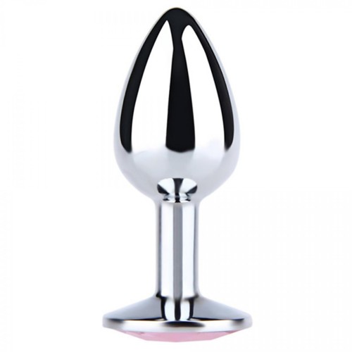 Silver Large Butt Plug with Pink Diamond