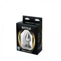 Silver medium heart-shaped butt plug with black crystal
