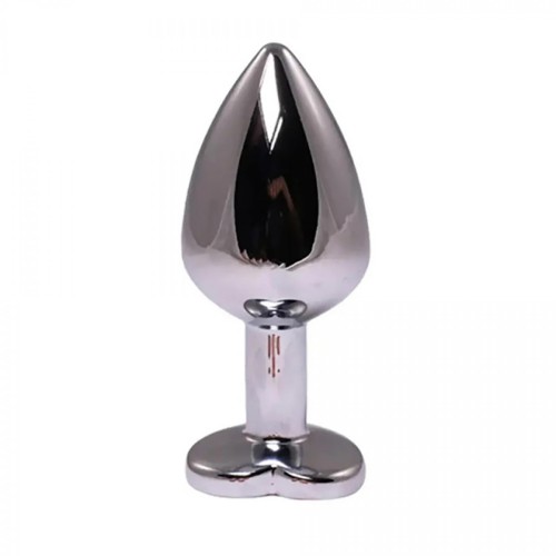 Silver medium heart-shaped butt plug with pink crystal