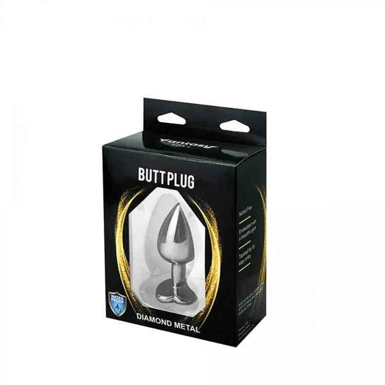 Silver medium heart-shaped butt plug with pink crystal