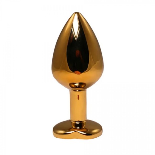 Gold medium heart-shaped butt plug with pink crystal