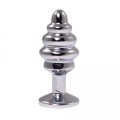 Silver medium ribbed butt plug with pink crystal