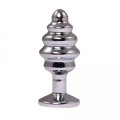 Silver medium ribbed butt plug with red crystal