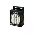 Silver large ribbed butt plug with black crystal