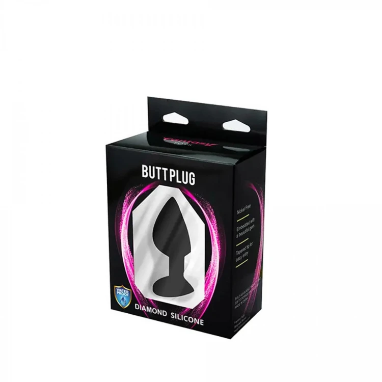 Black medium butt plug with white crystal