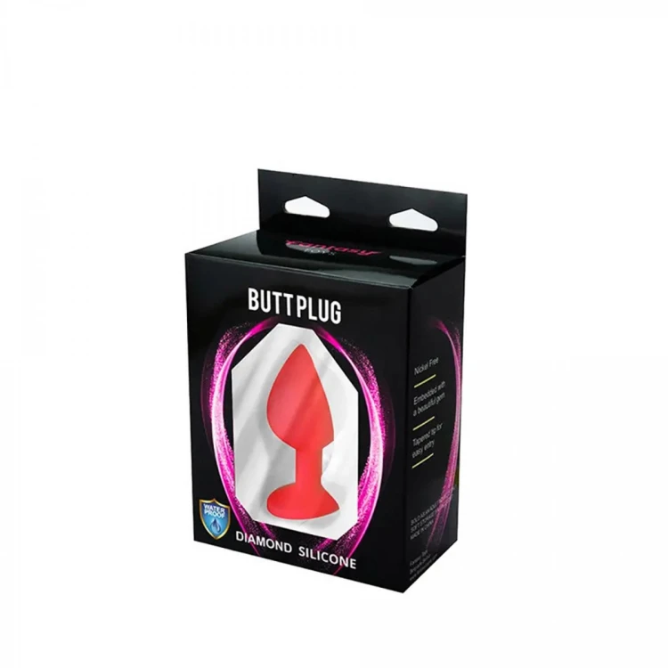 Red medium butt plug with white crystal