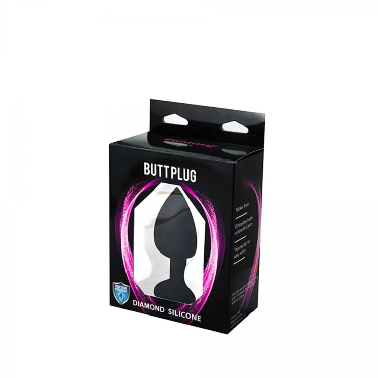 Black large heart-shaped butt plug with white crystal