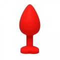 Red medium heart-shaped butt plug with white crystal