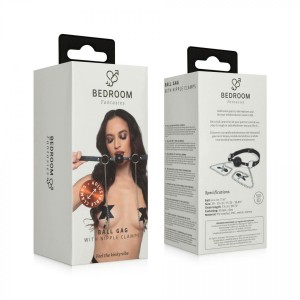 Bedroom Fantasies - Ball Gag with Nipple Clamps Black