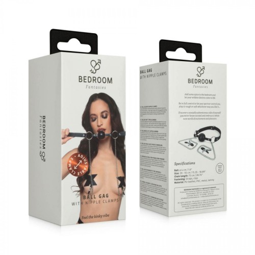 Bedroom Fantasies - Ball Gag with Nipple Clamps Black