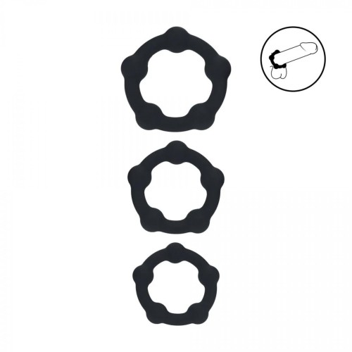 Beaded Silicone Cockring Set of 3 - S/M/L - Black