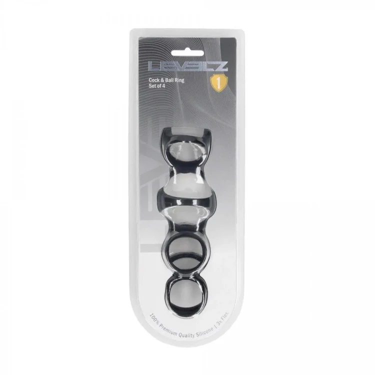 Silicone Cock and Ball Ring Set of 4 - Black