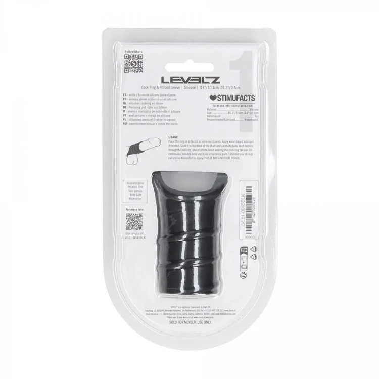 Silicone Cockring and Ribbed Sleeve - Black