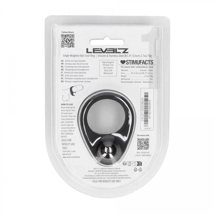 Liquid Silicone Single Weighted Ball Cockring - Black