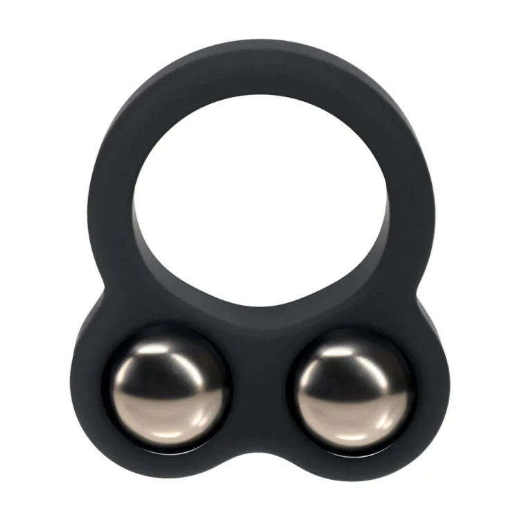 Liquid Silicone Double Weighted Ball Cockring - Black