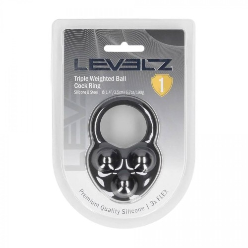 Liquid Silicone Triple Weighted Ball Cockring - Black