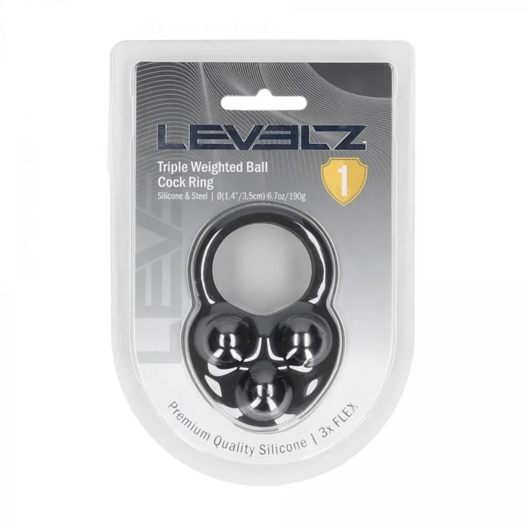 Liquid Silicone Triple Weighted Ball Cockring - Black